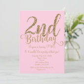 2e ANNIVERSAIRE 2 Fête Rose & Or TWO Invitations (Debout devant)