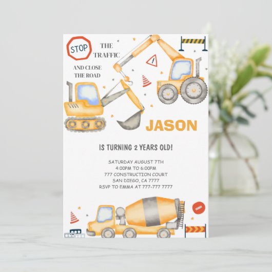 2e anniversaire Construction Boy Invitation (Debout devant)