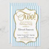 2e anniversaire Invitation Boys Deux ans Blue Gold (Devant / Derrière)