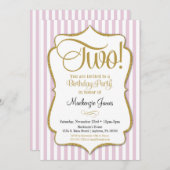2e anniversaire Invitation Girls Deux ans Or rose (Devant / Derrière)