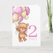 2e anniversaire mignon ballons roses fille carte e (Devant)