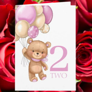 2e anniversaire mignon ballons roses fille carte e