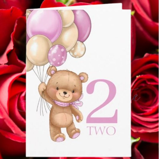 2e anniversaire mignon ballons roses fille carte e