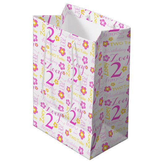 2e anniversaire rose jaune personnalisé sac cadeau (Devant Angle)