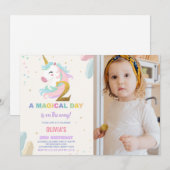2e anniversaire Unicorn Anniversaire Invitations a (Devant / Derrière)