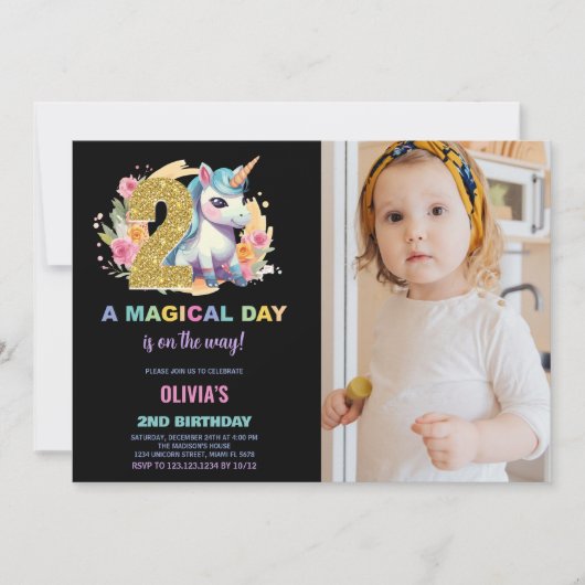 2e anniversaire Unicorn Anniversaire Invitations p (Devant)