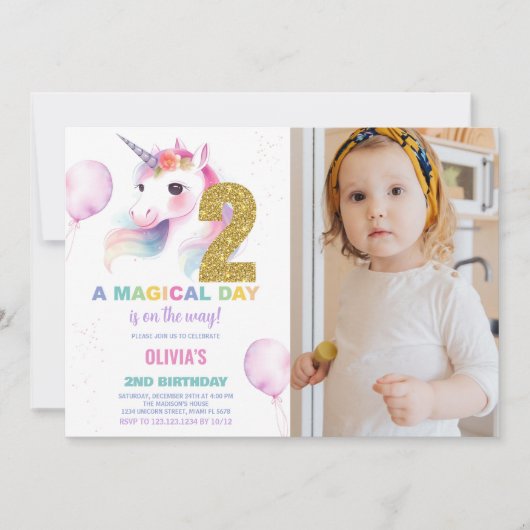 2e anniversaire Unicorn Anniversaire Invitations p (Devant)