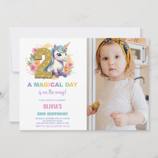 2e anniversaire Unicorn Anniversaire Invitations p (Devant)