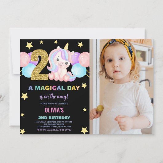 2e anniversaire Unicorn Anniversaire Invitations p (Devant)