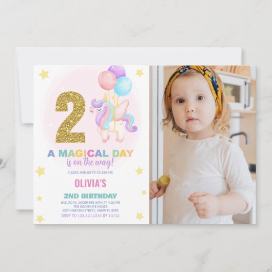 2e anniversaire Unicorn Anniversaire Invitations p (Devant)