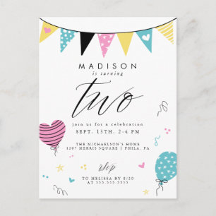 2E BIRTHDAY Cute Doodle Birthday Party Briefkaar Briefkaart