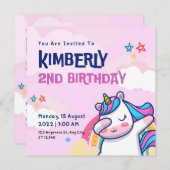 2e carte d'invitation d'anniversaire de l'Unicorn (Devant / Derrière)
