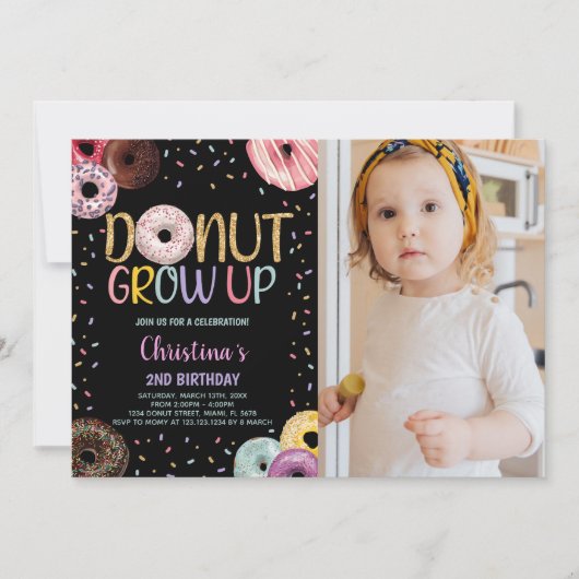 2e Donuts photo noirs Invitations d'anniversaire (Devant)