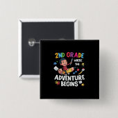 2e graad leraar 2e graad avontuur begint vierkante button 5,1 cm (Voorkant /achterkant)