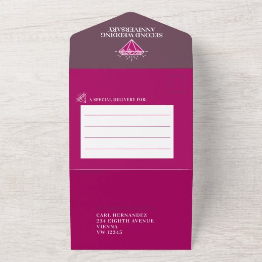 2e granaat huwelijksjubileumfeestje edelsteen rood all in one uitnodiging (Buitenkant)