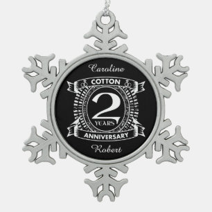 2e huwelijksdag in nood tin sneeuwvlok ornament
