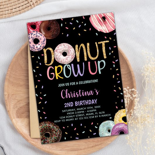 2e Invitations d'anniversaire de Donuts noirs