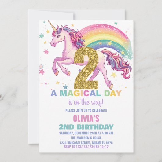 2e Invitations d'anniversaire de l'Unicorne (Devant)