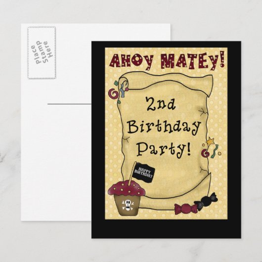 2e Invitations d'anniversaire de pirates (Devant / Derrière)