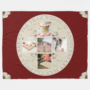 2e jaar.Wedding Jubileum 5 Foto's Bourgogne Fleece Deken