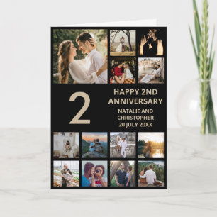 2e Jubileum 13 Foto Collage Black en Gold Kaart