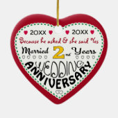 2e Jubileum Gift Hartvormige Kerst Keramisch Ornament (Achterkant)