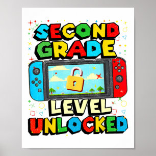 2e klas niveau ontgrendeld grappige gamer jongens poster