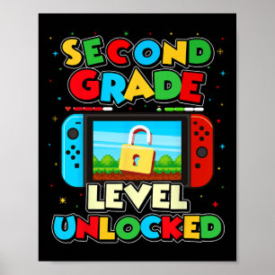 2e klas niveau ontgrendelde videogamerjongen kids poster