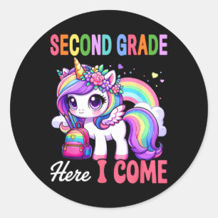 2e klas Shirten voor meisjes Eenhoorn tweede klas  Ronde Sticker
