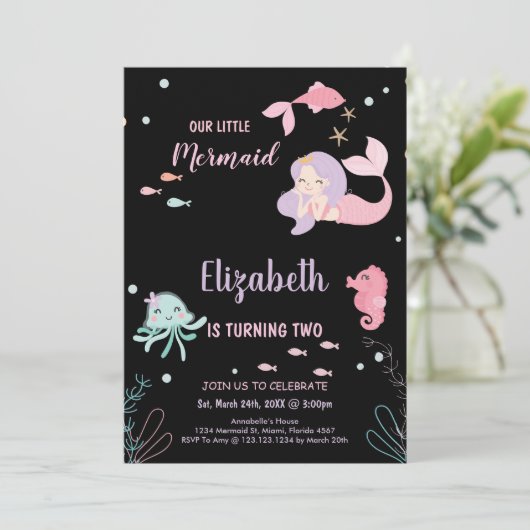 2e onze kleine roze zeemeermin verjaardag uitnodig kaart (Staand voorkant)