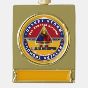 2e pantserdivisie Desert Storm Veteraan Verguld Banner Ornament