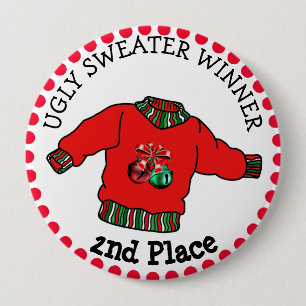 2e plaats Lelijke trui Winnaar Kerst Gouden Medail Ronde Button 4,0 Cm