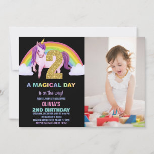 2e Rainbow Unicorn Birthday Invitations photo