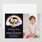 2e Rainbow Unicorn Birthday Invitations photo (Devant / Derrière)