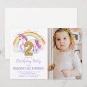 2e Rainbow Unicorn Birthday Invitations photo (Devant / Derrière)