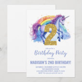 2e Rainbow Unicorn Invitations d'anniversaire (Devant / Derrière)