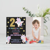 2e Rainbow Unicorn Invitations d'anniversaire avec (Debout devant)