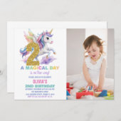 2e Rainbow Unicorn Invitations d'anniversaire avec (Devant / Derrière)