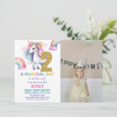 2e Rainbow Unicorn Invitations d'anniversaire avec (Debout devant)