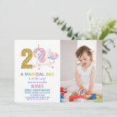 2e Rainbow Unicorn Invitations d'anniversaire avec (Debout devant)
