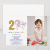2e Rainbow Unicorn Invitations d'anniversaire avec (Devant / Derrière)
