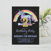2e Rainbow Unicorn Verjaardag Uitnodigingen (Staand voorkant)