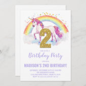 2e Rainbow Unicorn Verjaardag Uitnodigingen (Voorkant / Achterkant)