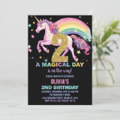 2e Unicorn Verjaardag Uitnodigingen Zwart (Staand voorkant)