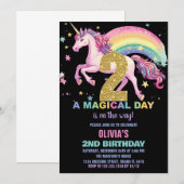 2e Unicorn Verjaardag Uitnodigingen Zwart (Voorkant / Achterkant)