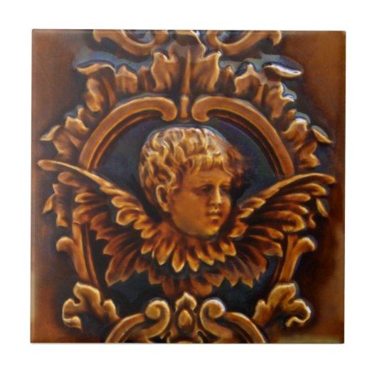 2e van de Antiek Victoriaans Cherub Angel Tile Rep Tegeltje (Voorkant)