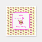 2e verjaardag aap roze ballon kinder feest servet (Voorkant)