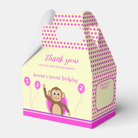 2e verjaardag Aap Roze Cream Party Bedankdoosjes (Voorkant Zijde)