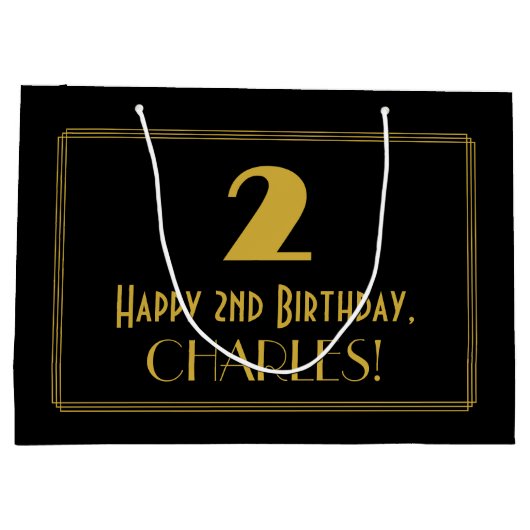 2e verjaardag — Art Deco Geïnspireerde look "2" en Groot Cadeauzakje (Achterkant)