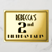 2e verjaardag: Art Deco Kijk "2" en naam Folie Uitnodiging (Voorkant)